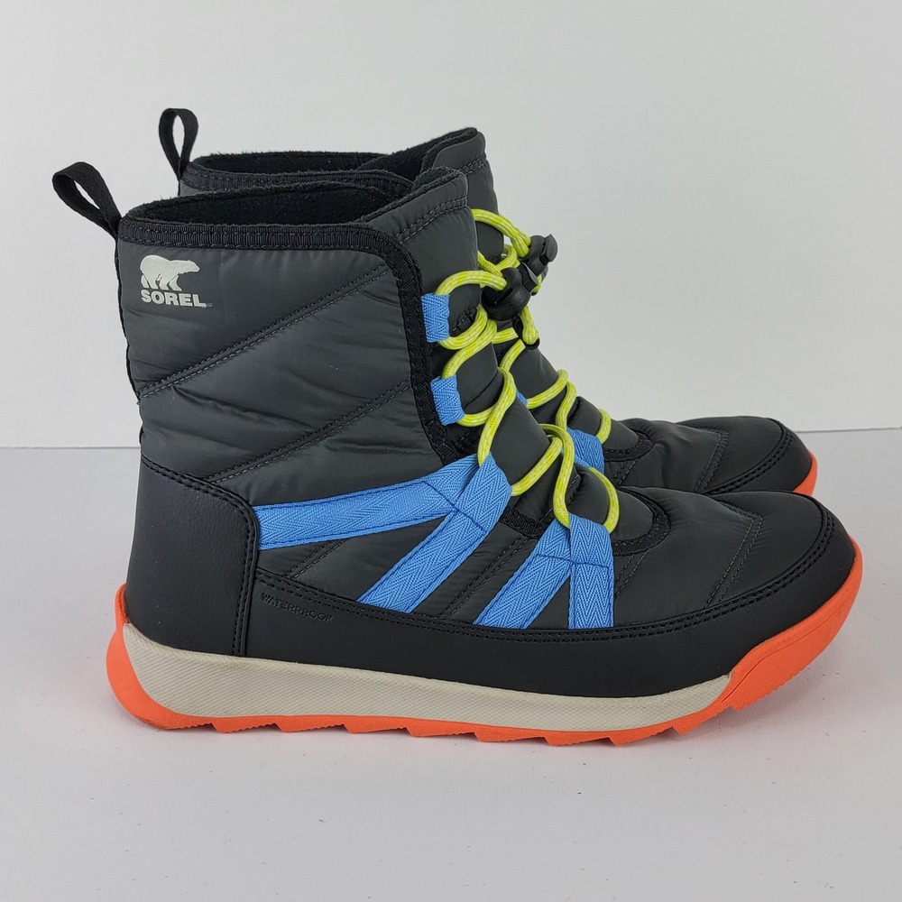 Sorel Whitney II Puffy Mid Boots Kids Size 6 Black Blue Orange Excellent Winter